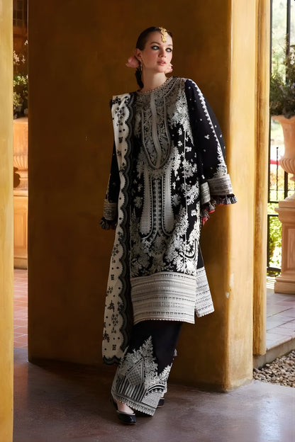 Hussain Rehar - 3PC Lawn Embroidered Shirt with Embroidered Slub Net Dupatta (Unstitched)