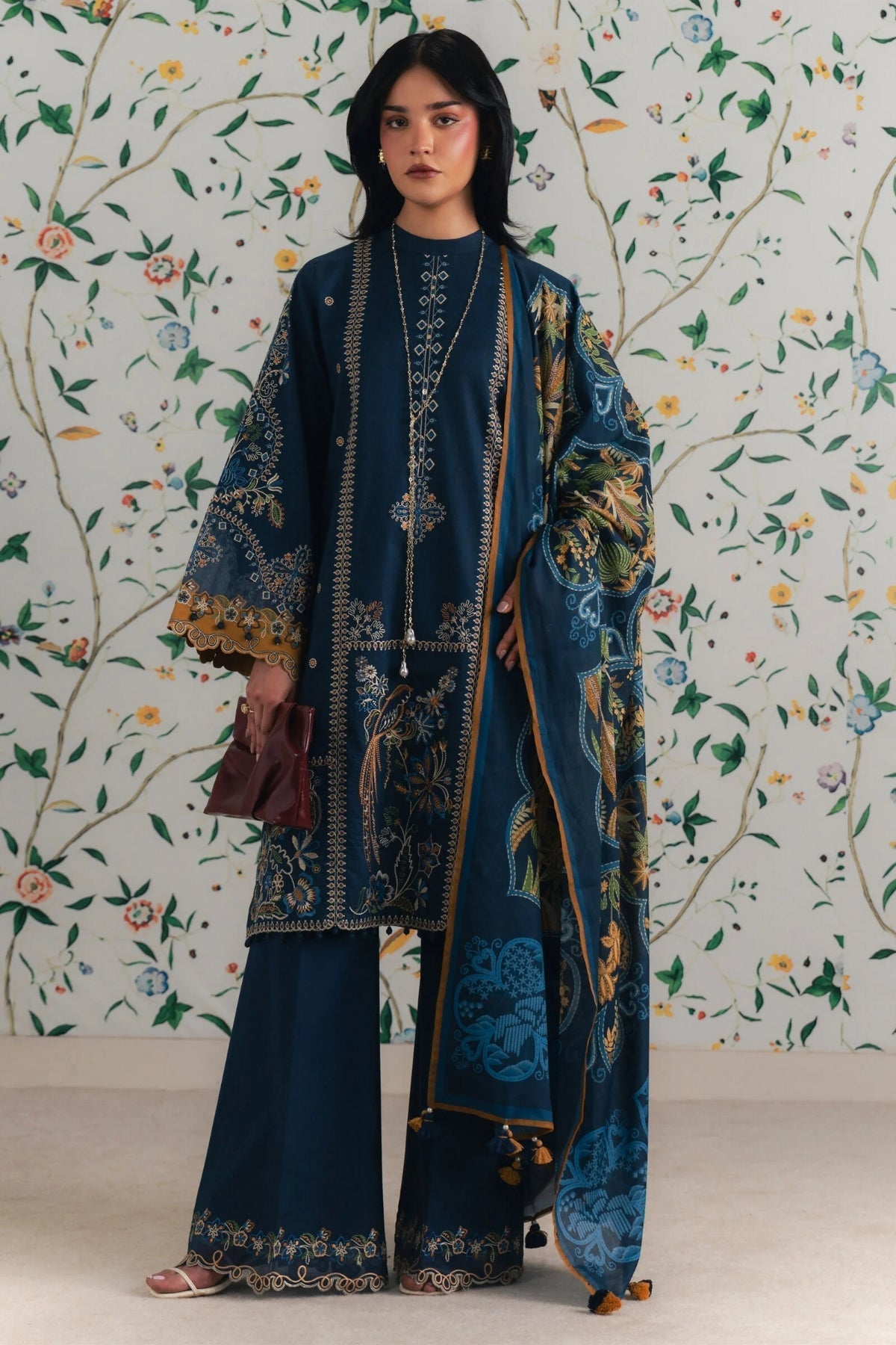 Sapphire - 3PC Unstitched Lawn Embroidered Shirt with Monar Digital Printed Dupatta and Trouser