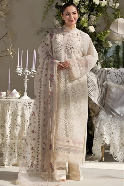 Sobia Nazir - 3PC Lawn Embroidered Shirt with Printed Khadi Net Dupatta (Unstitched)