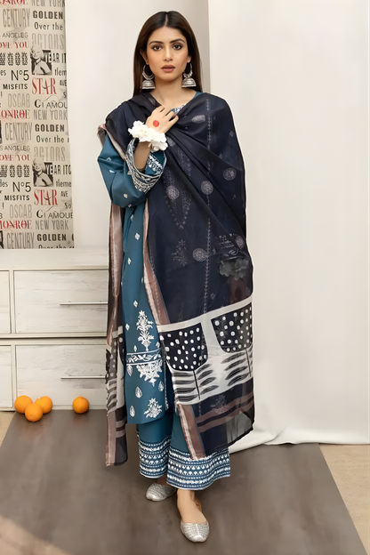 Urge - 3PC Unstitched Embroidered Shirt with Digital Printed Dupatta and Embroidered Trousers