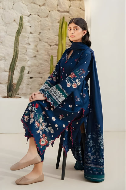 Beechtree - 3PC Unstitched Dhanak Embroidered Shirt with Digital Printed Dupatta and Trouser