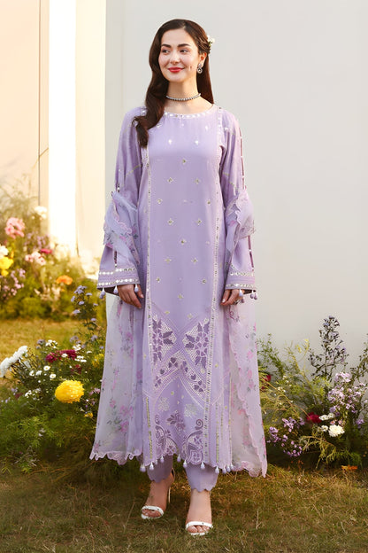 Allys - 3PC Unstitched Lawn Embroidered Shirt with Digital Printed Monark Dupatta and Trouser