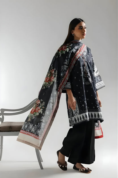 Ethnc - 3PC Banadora Lawn Printed Shirt with Printed Voil Dupatta (Unstitched)