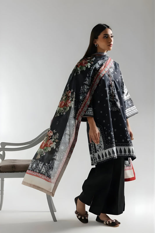 Ethnc - 3PC Banadora Lawn Printed Shirt with Printed Voil Dupatta (Unstitched)