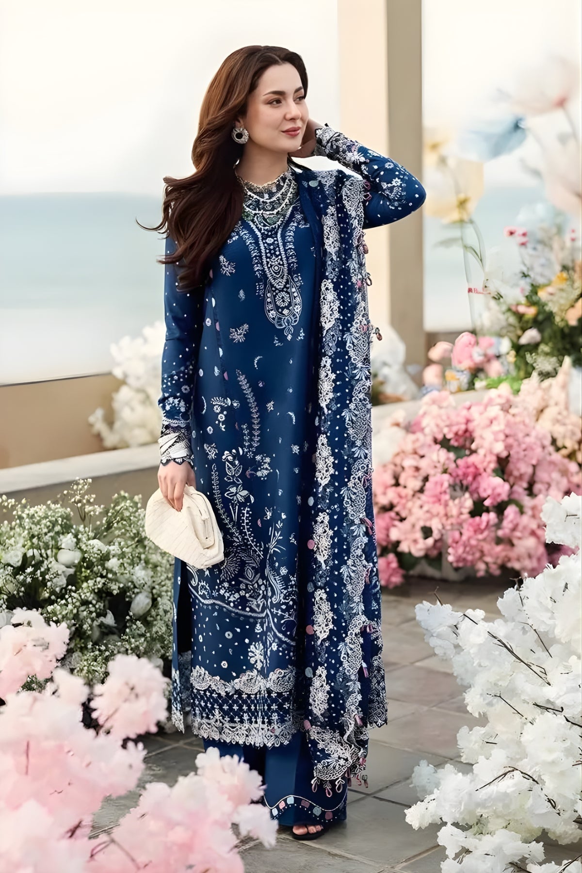 Qalamkar 3PC Lawn Embroidered Shirt with Embroidered Chiffon Dupatta (Unstitched)