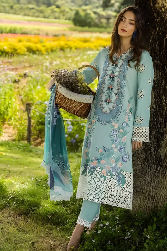 Mushq - 3PC Lawn Embroidered Shirt with Printed Silk Dupatta (Unstitched)