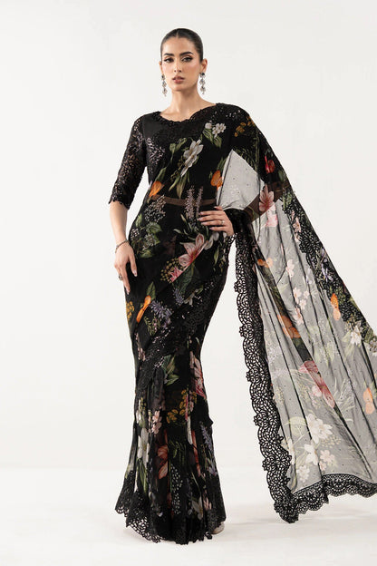 Maria B Luxury Chiffon Embroidered 3Pc Unstitched Suit SF - Black