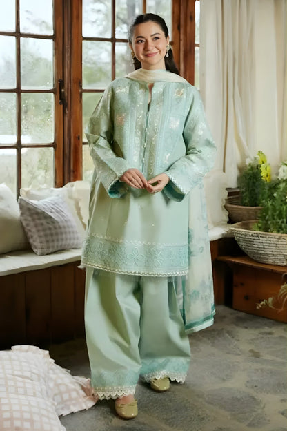 Zara Shah Jahan - 3PC Unstiched Lawn Embroidered Shirt with Printed Slub Net Dupatta