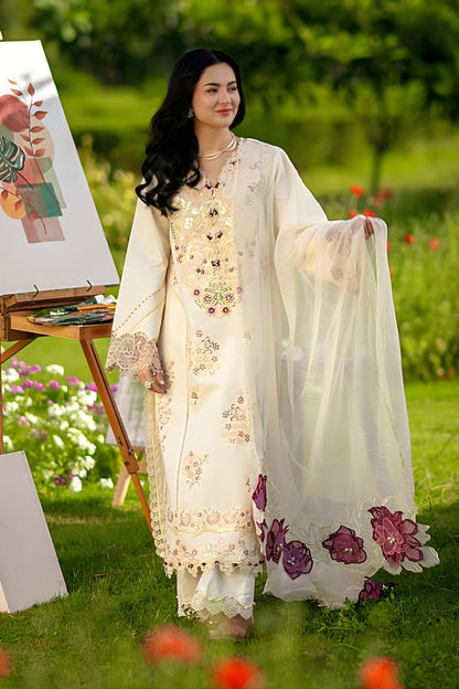 Rang Rasiya - 3PC Unstitched Lawn Embroidered Shirt with Cotton Net Dupatta and Trouser
