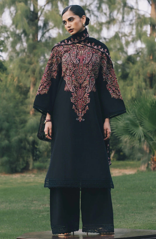 Zara Shahjahan Shab Luxury Cotton Embroidered 3Pc Unstitched Sari
