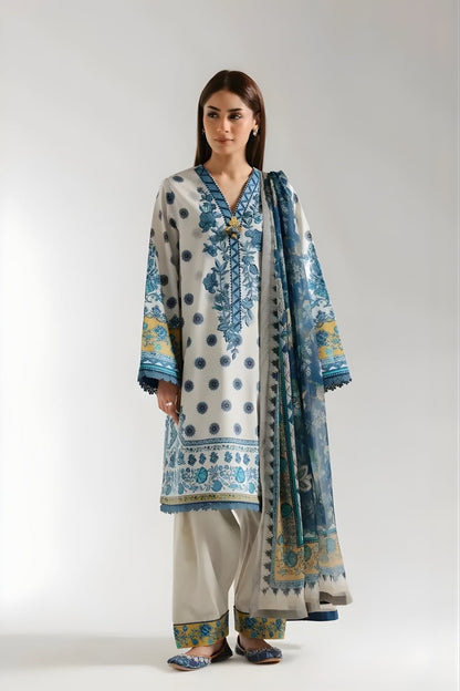 Ethnc - 3PC Banadora Lawn Printed Shirt with Printed Voil Dupatta (Unstitched)