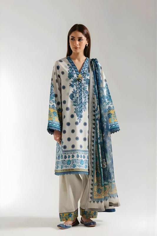 Ethnc - 3PC Banadora Lawn Printed Shirt with Printed Voil Dupatta (Unstitched)