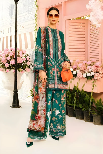 Maria B - 3PC All Over Printed Banadora Lawn Shirt with Printed Voil Dupatta (Unstitched)