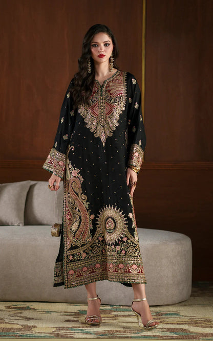 Ethnc Luxury Raw Silk Embroidered Unstitched 3PC Suit - Kaftan
