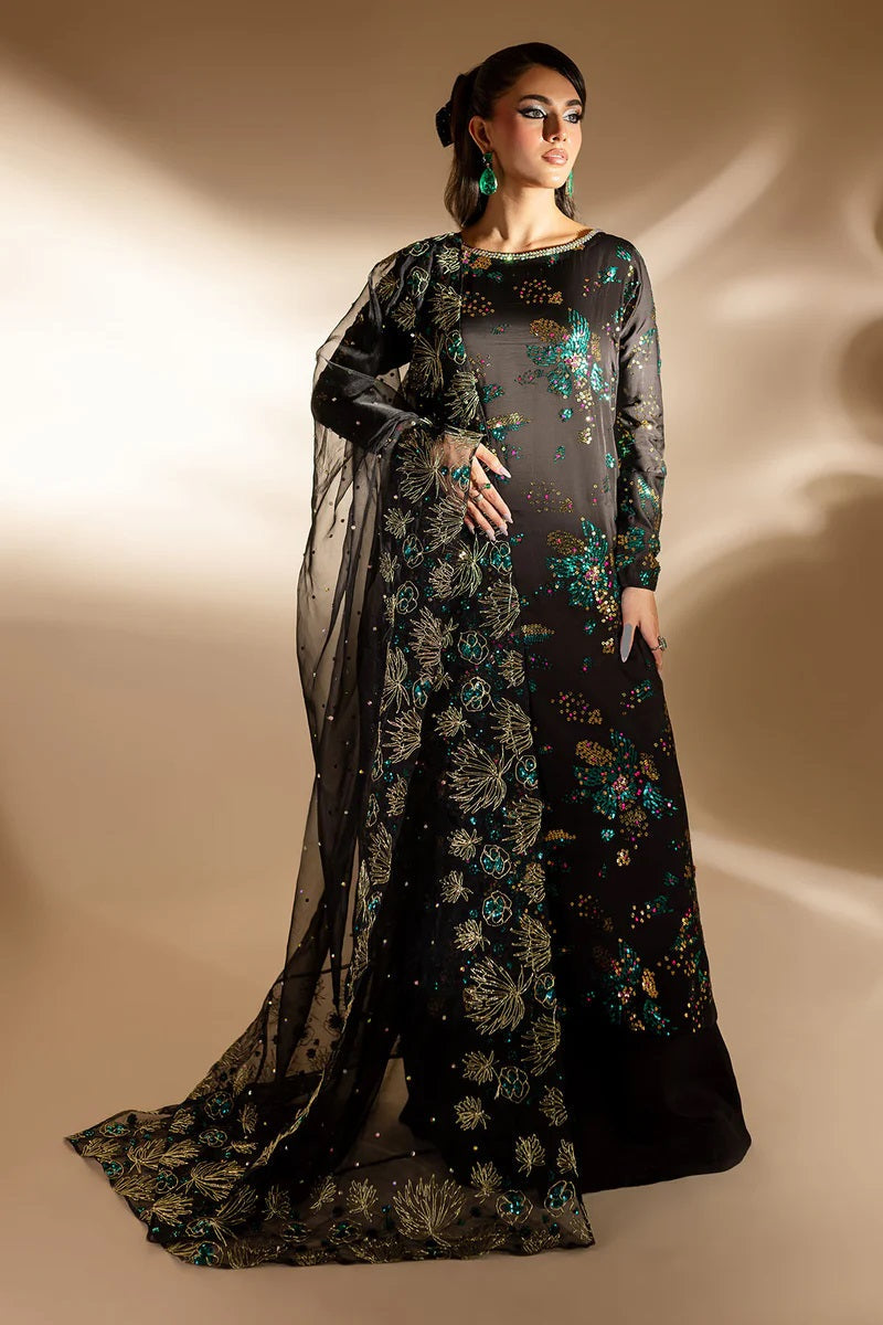 Nureh Luxury Raw Silk 3 Piece Unsticthed - Golden Star Dust
