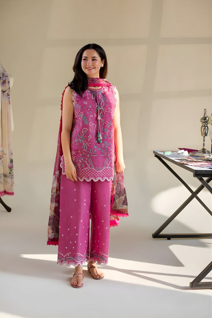 Sobia Nazir - 3PC Unstitched Lawn Embroidered Shirt with Digital Printed Dupatta and Embroidered Trouser