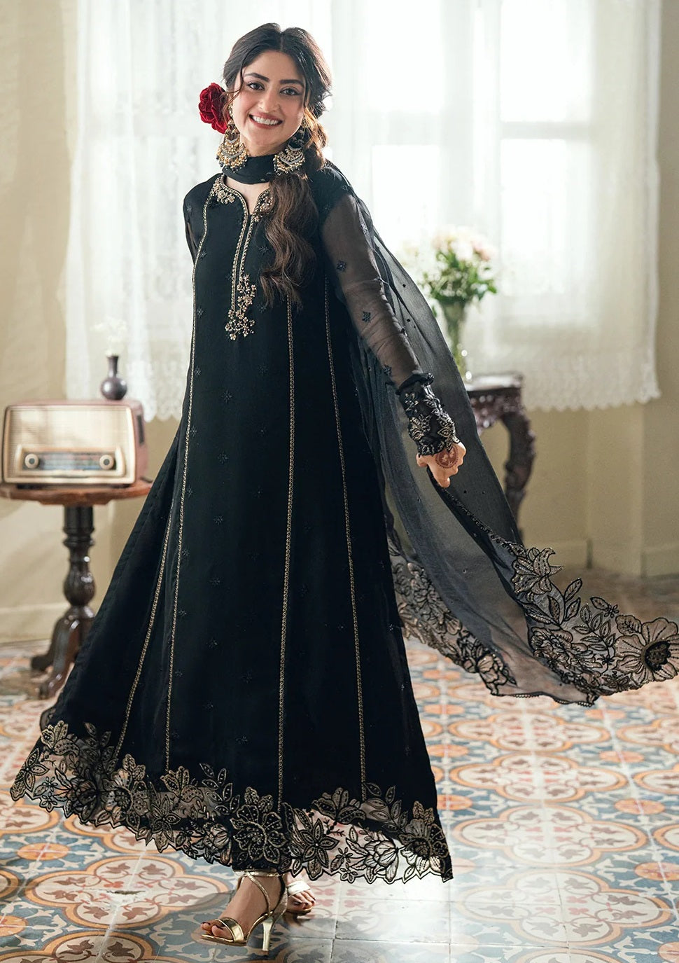 Azure Nightingale Luxury Chiffon Embroidered 3Pc Unstitched Suit