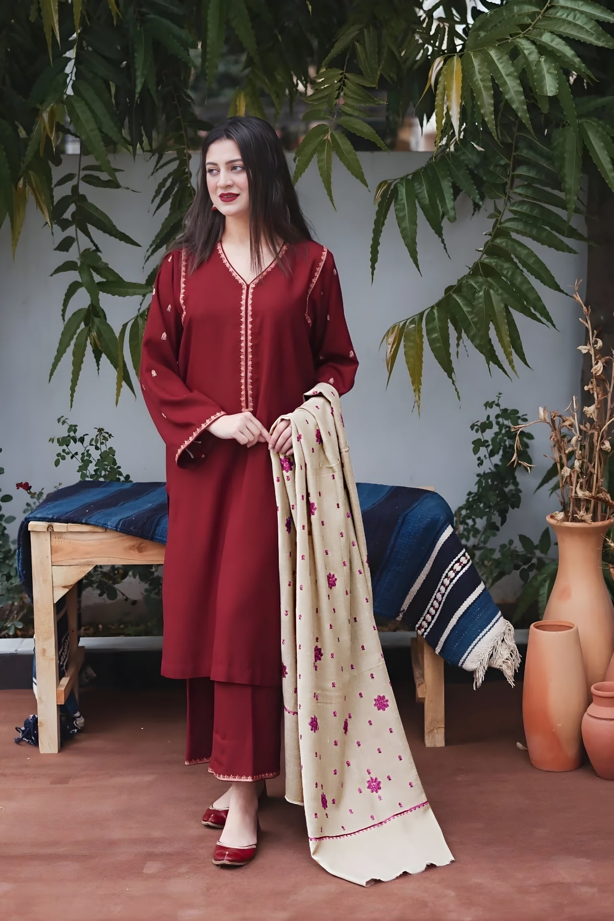 Aisling - 3PC Unstitched Dhanak Embroidered Shirt with Dhanak Embroidered Dupatta and Trouser
