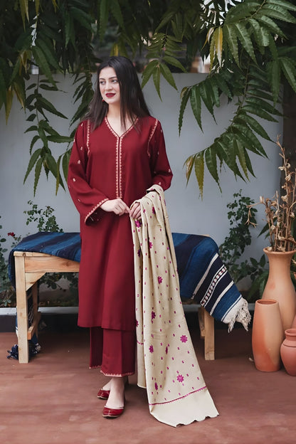 Aisling - 3PC Unstitched Dhanak Embroidered Shirt with Dhanak Embroidered Dupatta and Trouser