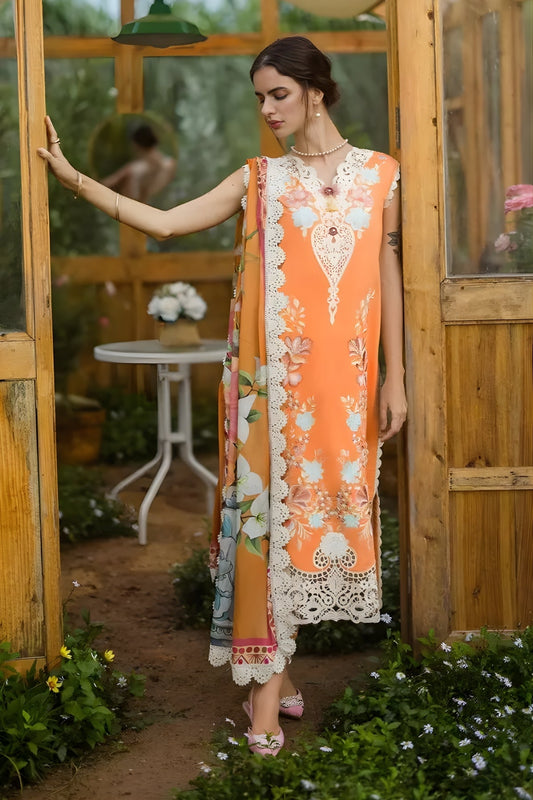 Mushq - 3PC Lawn Embroidered Shirt with Printed Silk Dupatta (Unstitched)
