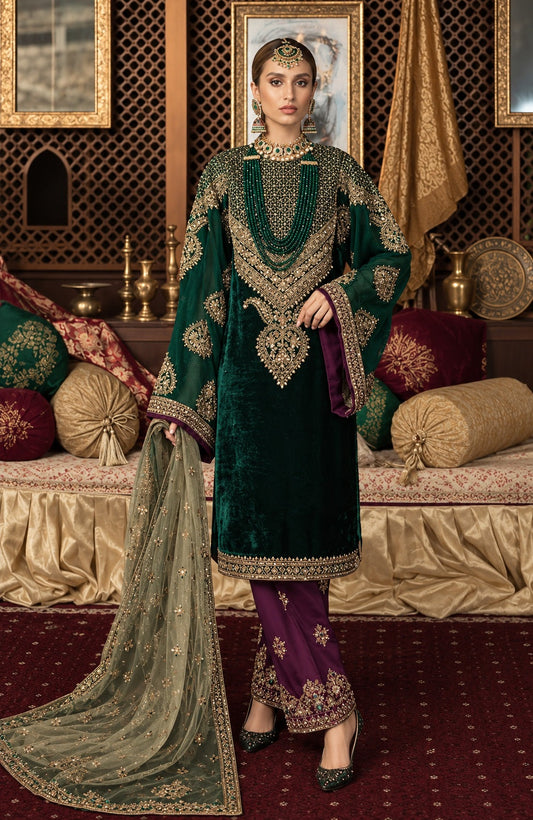 Maria.B Mahnoor Luxury Velvet Embroidered 3Pc Unstitched Suit