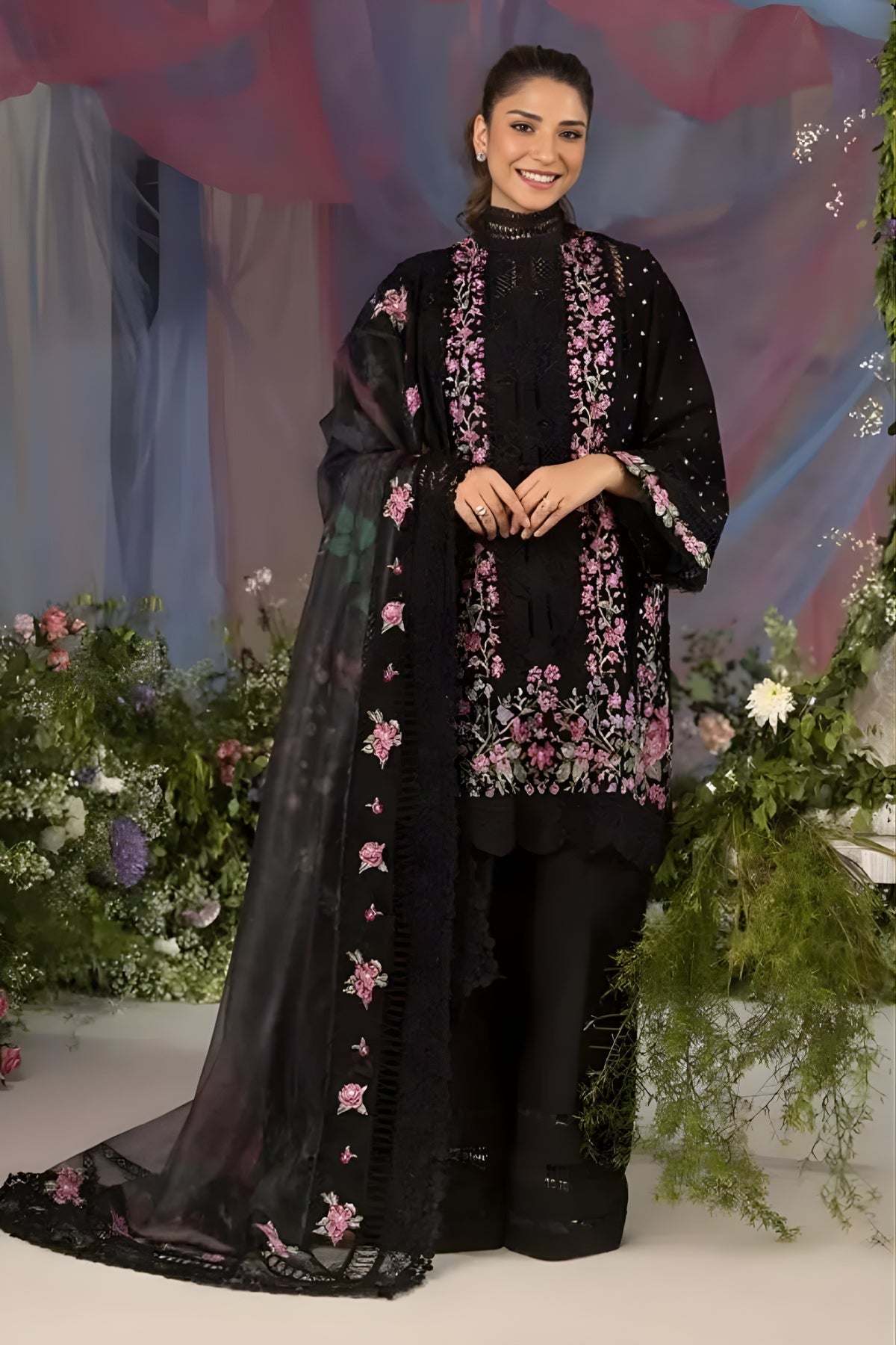 Sobia Nazir - 3PC Lawn Embroidered Shirt with Printed Chiffon Dupatta (Unstitched)