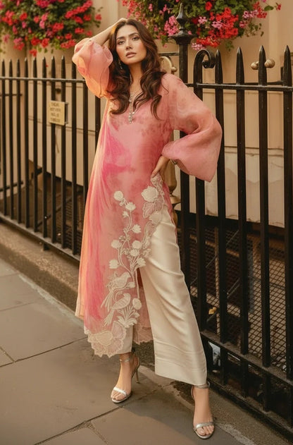 Poshkari Luxury Organza Embroidered 3Pc Unstitched Suit Maira Khan