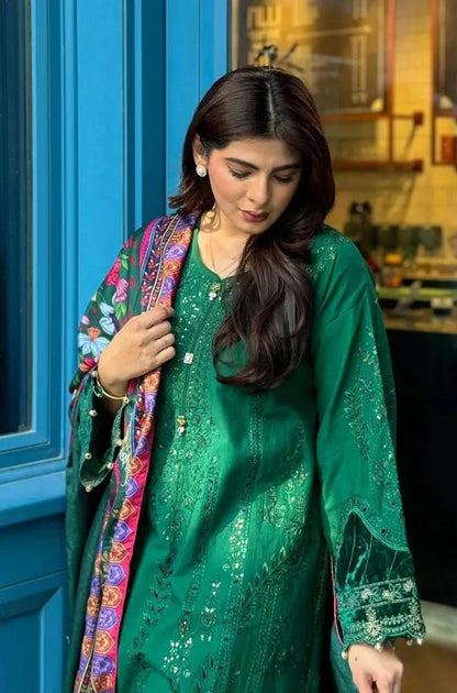Maria B - 3PC Unstitched Lawn Sequence Embroidered Shirt with Chiffon Dupatta