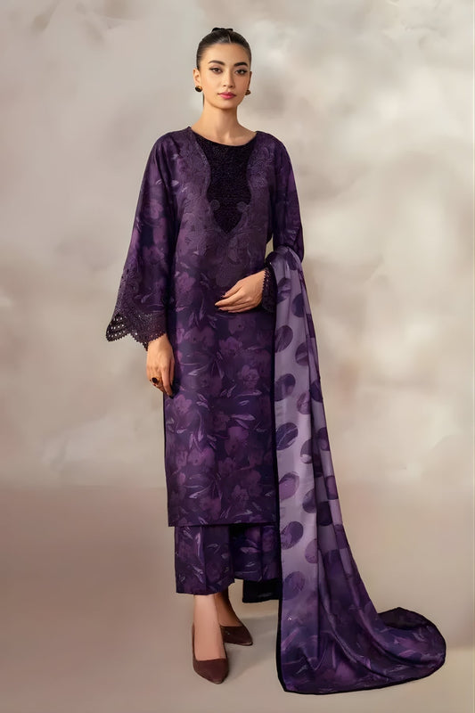 Baroque - 3PC Khaddar Digital Printed Shirt with Khaddar Printed Shawl (Unstitched)