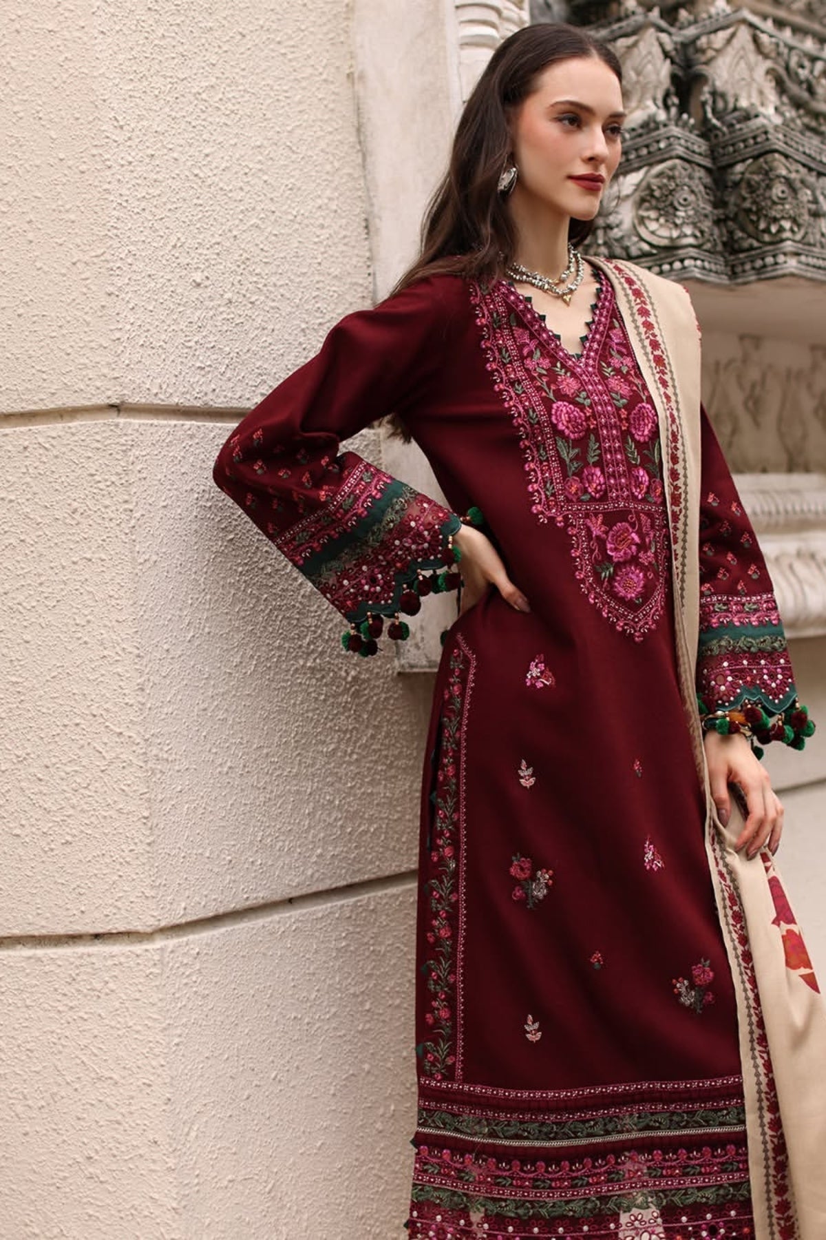 Charizma - 3PC Unstitched Dhanak Embroidered Shirt with Pashmina Printed Dupatta and Trouser