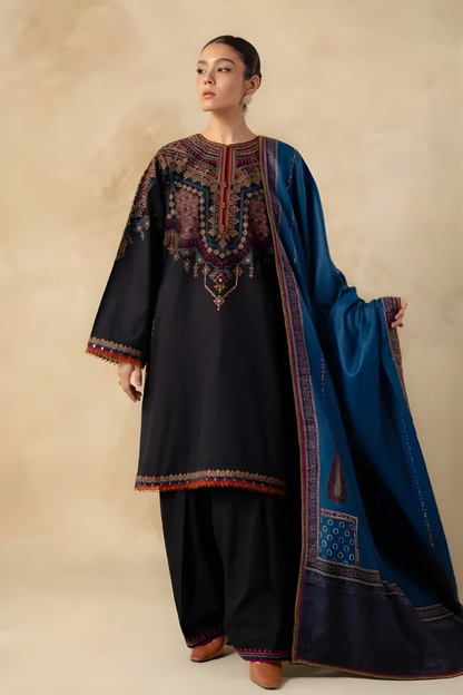 Zara Shah Jahan - 3PC Unstitched Dhanak Embroidered Shirt with Digital Printed Dupatta and Trouser