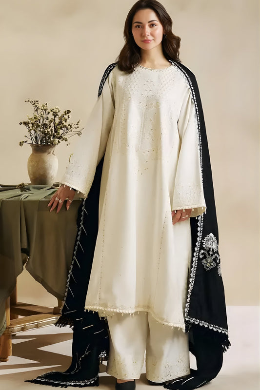 Zara Shah Jahan - 3PC Unstitched Dhanak Sequence Embroidered Shirt with Sequence Embroidered Dupatta and Trousers
