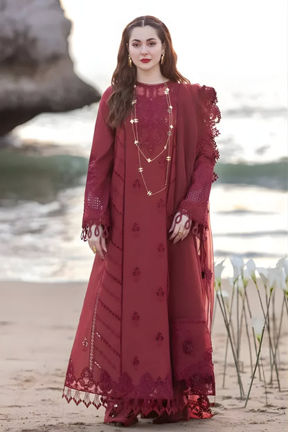 Qalamkar 3PC Unstitched Lawn Embroidered Chicken Kari Shirt with Embroidered Organza Dupatta
