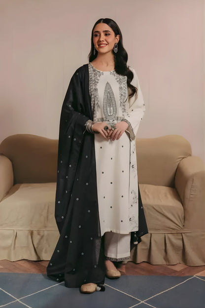 Nishat - 3PC Unstitched Dhanak Embroidered Shirt with Embroidered Dhanak Dupatta and Trouser