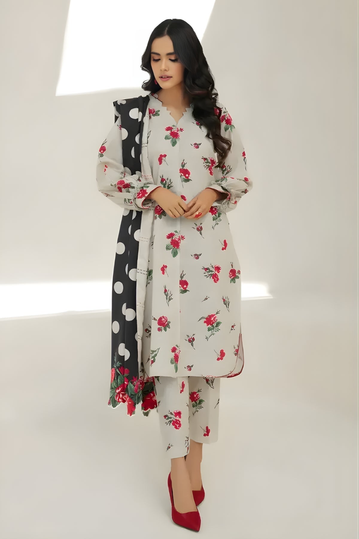 Baroque - 3PC Unstitched Digital Printed Karandi Shirt with Printed Karandi Dupatta and Trouser