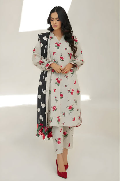Baroque - 3PC Unstitched Digital Printed Karandi Shirt with Printed Karandi Dupatta and Trouser