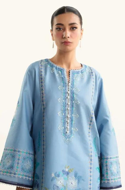Zara Shah Jahan - 3PC Unstiched Lawn Embroidered Shirt with Slub Net Dupatta
