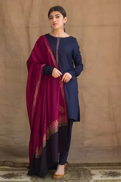 Zarpash - 3PC Unstitched Dhanak Neckline Embroidered Shirt with Digital Printed Dupatta and Trouser