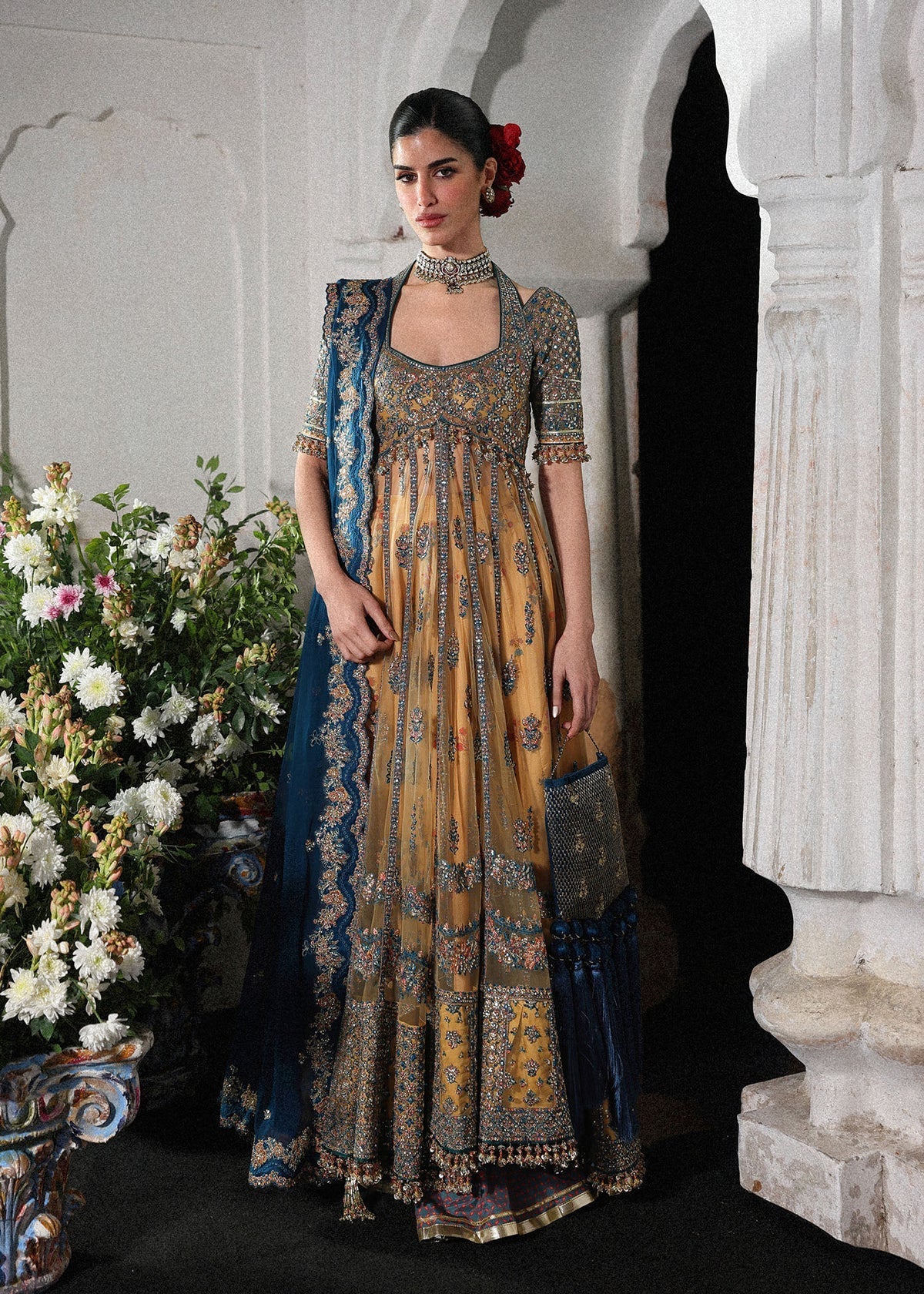Hussain Rehar Luxury Net Embroidered 3 Pc Unstitched Suit - Man Jogi