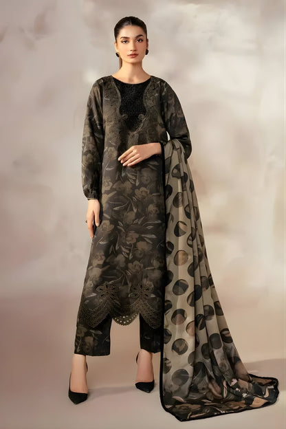 Baroque - 3PC Khaddar Digital Printed Shirt with Khaddar Printed Shawl (Unstitched)