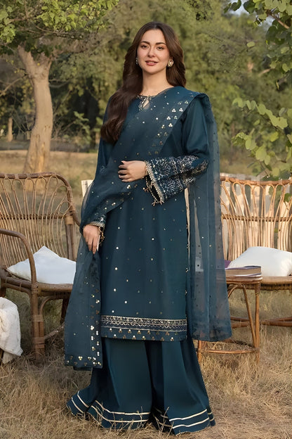 Allys - 3PC Lawn Sequence Embroidered Shirt with Sequence Embroidered Organza Dupatta (Unstitched)