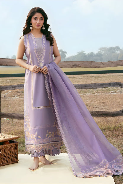 Izel - 3PC Unstitched Lawn Embroidered Shirt with Cotton Net Embroidered Dupatta and Trouser