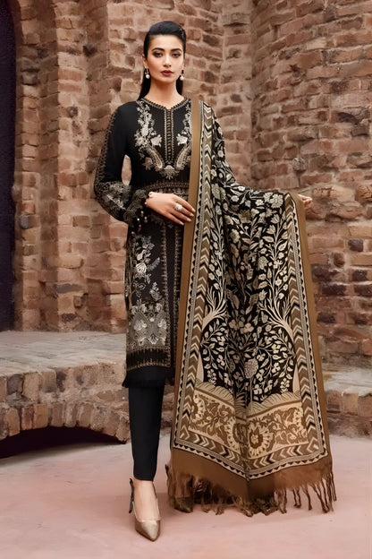 Maria B - 3PC Unstitched Dhanak Embroidered Shirt with Digital Printed Dupatta and Trouser