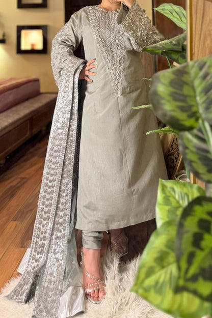 Hussain Rehar Luxury Embroidered Raw Silk Unstitched / Stitched LUCENT