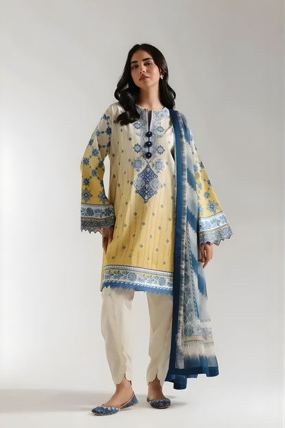 Ethnc - 3PC Banadora Lawn Printed Shirt with Printed Voil Dupatta (Unstitched)