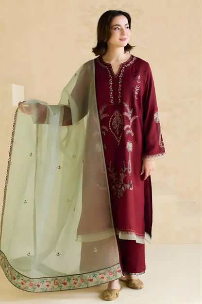 Mishkaa - 3PC Lawn Embroidered Shirt with Embroidered Chiffon Dupatta (Unstitched)