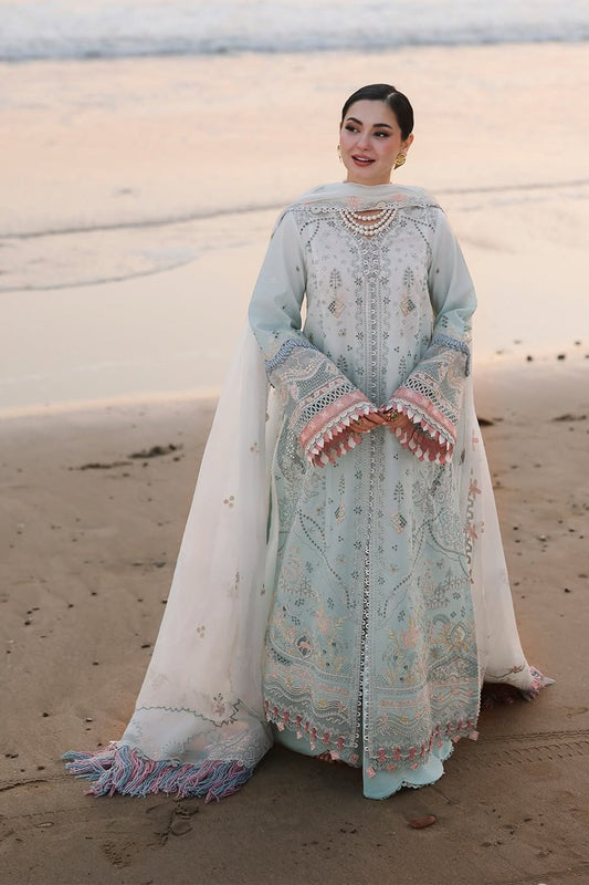 Qalamkar - 3PC Unstitched Lawn Embroidered Shirt with Embroidered Khaddi Net Dupatta and Trouser
