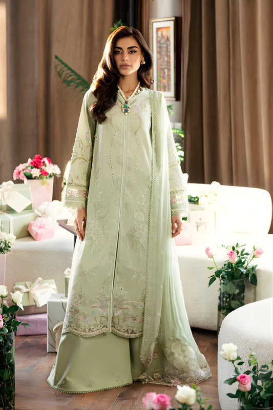 Qalamkar - 3PC Unstitched Lawn Embroidered Shirt with Embroidered Chiffon Dupatta and Trouser