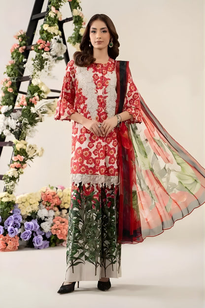 Maria B - 3PC All Over Printed Banadora Lawn Shirt with Printed Voil Dupatta (Unstitched)