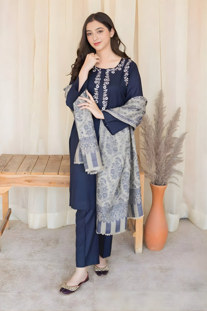 Aisling - 3PC Unstitched Dhanak Embroidered Shirt with Printed Dupatta and Trouser